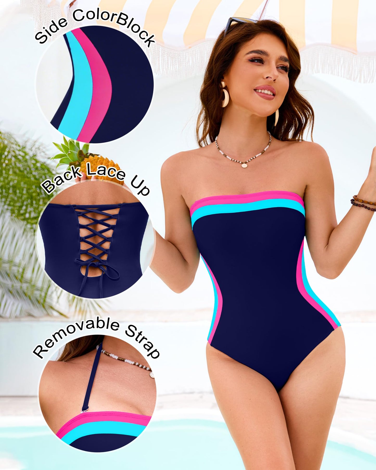 DaiLiWei Women One Piece Swimsuit Tummy Control Bathing Suits Bandeau Swimwear Slimming Lace Up Modest Swim Suits 2026
