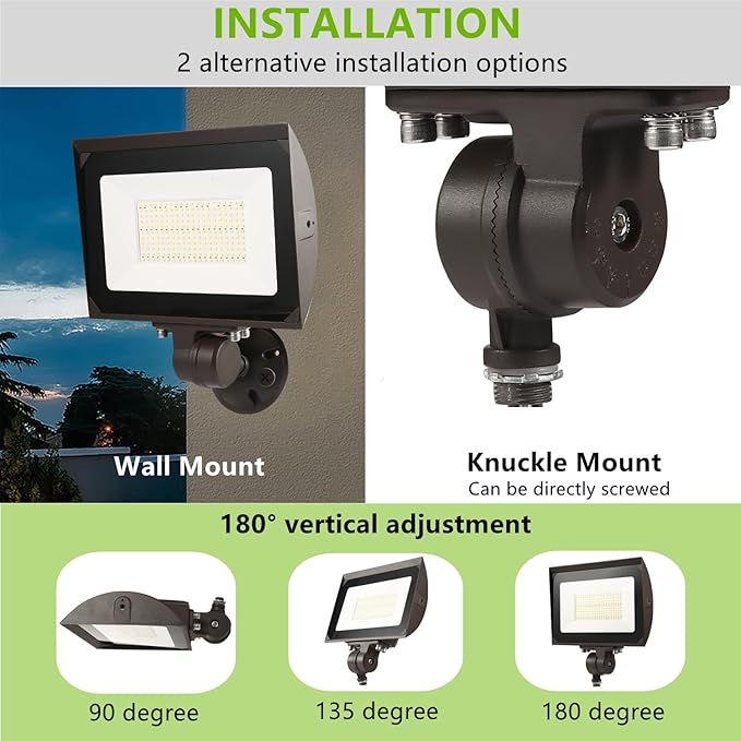 100W Outdoor LED Flood Light with Plate, 5000K Daylight 13000LM 120V, UL Waterproof LED Security Flood Lighting for Wall Wash/Sign/Flagpole/Tree/Yards/Advertising Boards