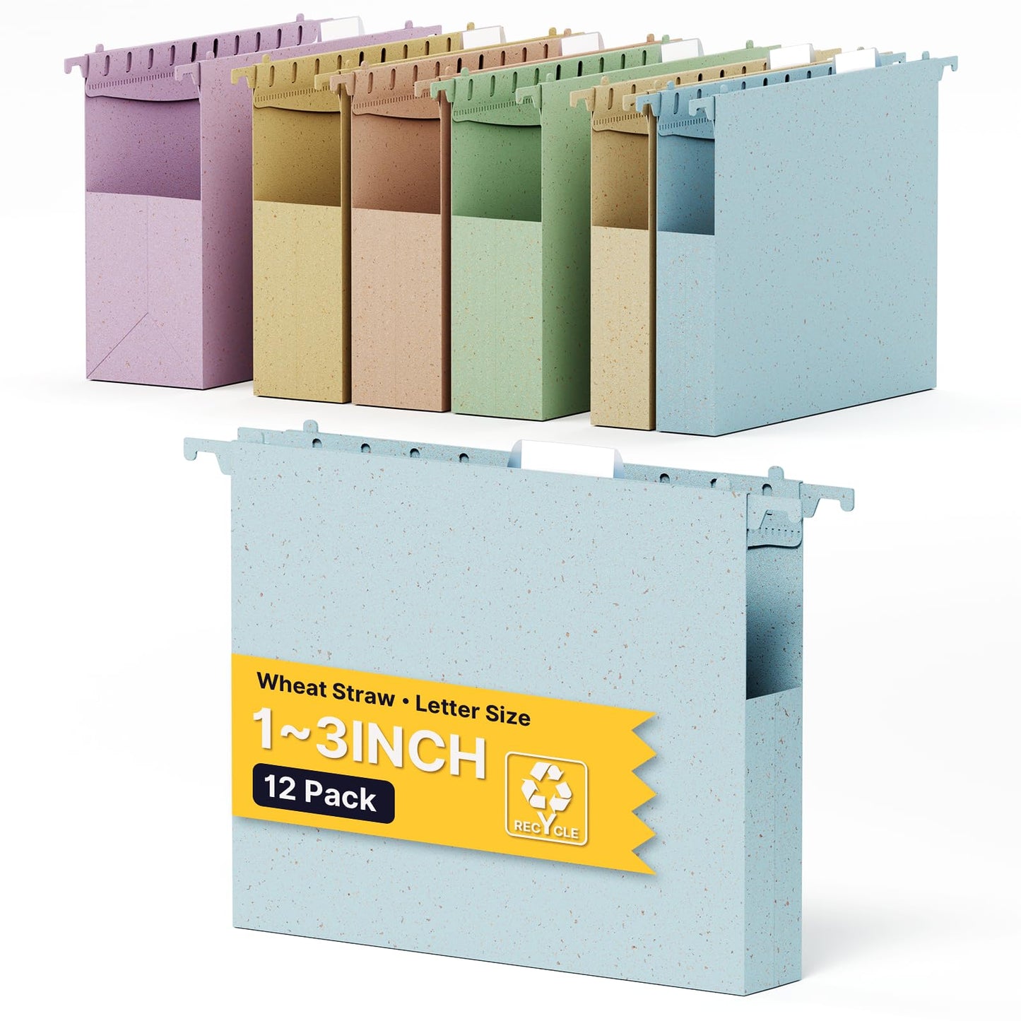 XINGIA Hanging File Folders Letter Size,1'' & 2'' & 3''Expandable File Cabinet Folders with Tabs,Extra Capacity Plastic Hanging File Organizer,12 Pack Pastel Wheat Straw Hang Folder for Office School