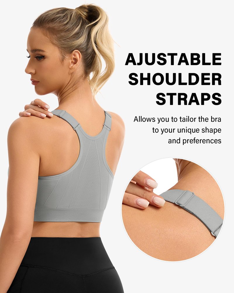 Women's Zip Front Sports Bra Adjustable Post-Surgery Bra Zipper Closure Bras Padded Surgical Bra Racerback Workout Gym Yoga Bras 3 Pack Zip Up Compression Bras