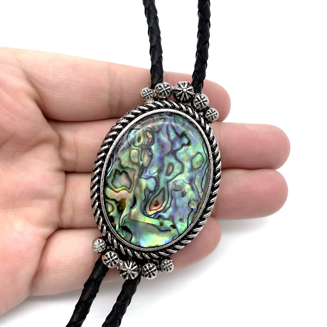 YOQUCOL Abalone shell Pattern Bolo Tie Native Western Cowboy Hand-woven Leather Bola Tie Necktie for Men Women