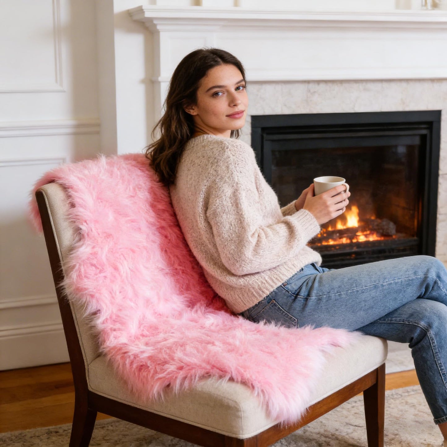 TUOTPE Ultra Soft Faux Fur Rug, Fluffy Shaggy 2 x 3 Ft Sheepskin Fur, Pink Plush Faux Area for Bedroom Nursery Living Room