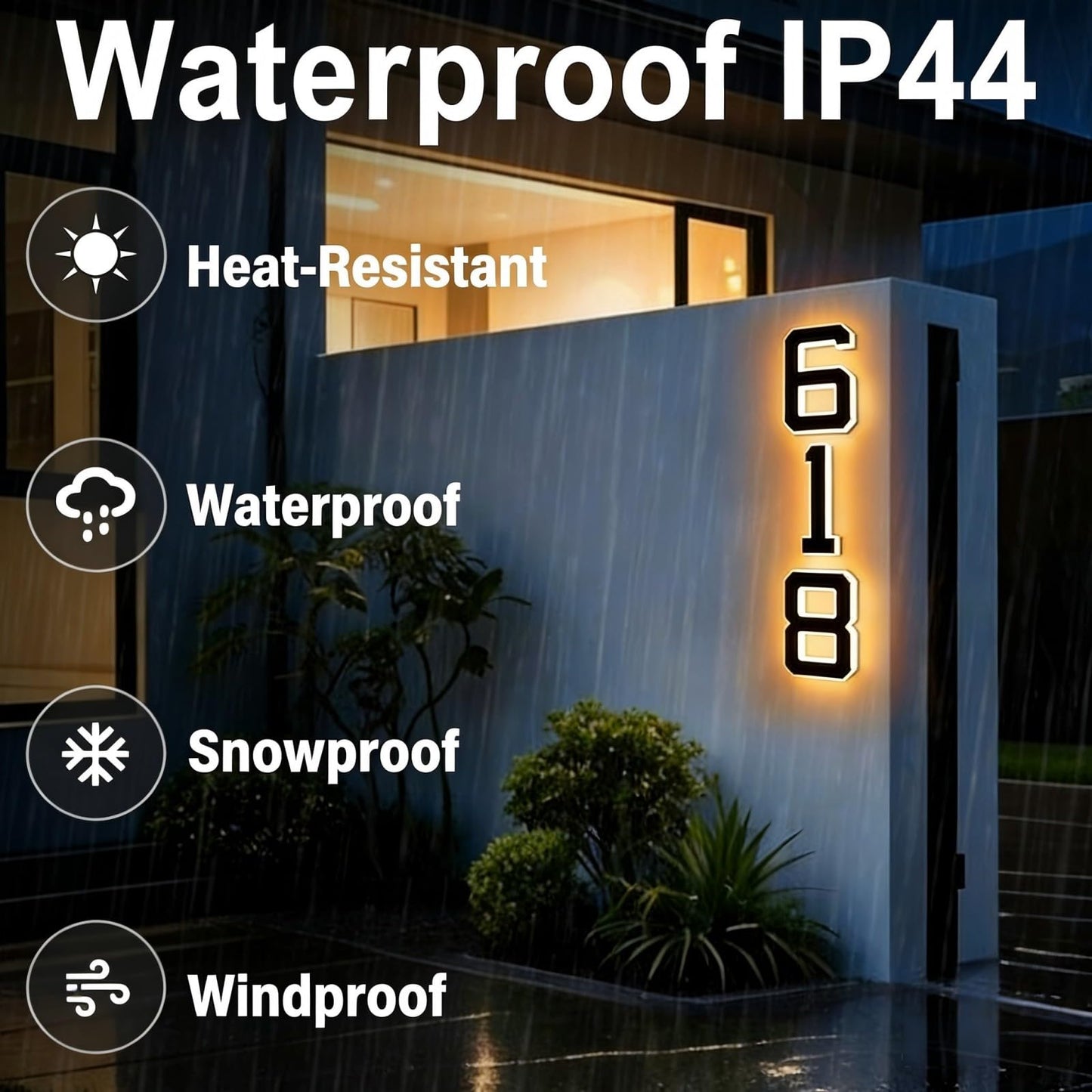 KUZEOLON 9 Inch Solar-Powered Outdoor House Number Light, No Wiring, Light Up House Numbers for Outside with Solar Panel, Waterproof LED Address Numbers for Home (1-9) (number1)