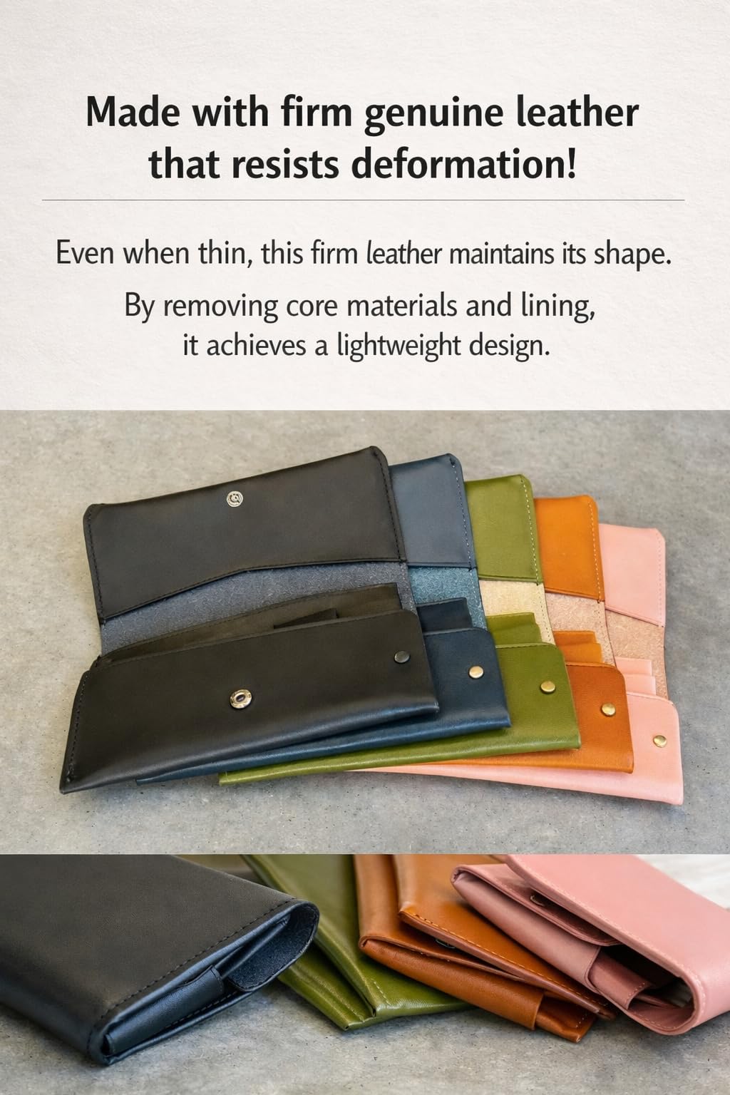 MASACCIO Over-d-lap Extra Small Long Wallet Green Genuine Leather, Slim Billfold, Mini Design, Card & Slit Pockets, Ultra-Thin Unisex Style (Green)