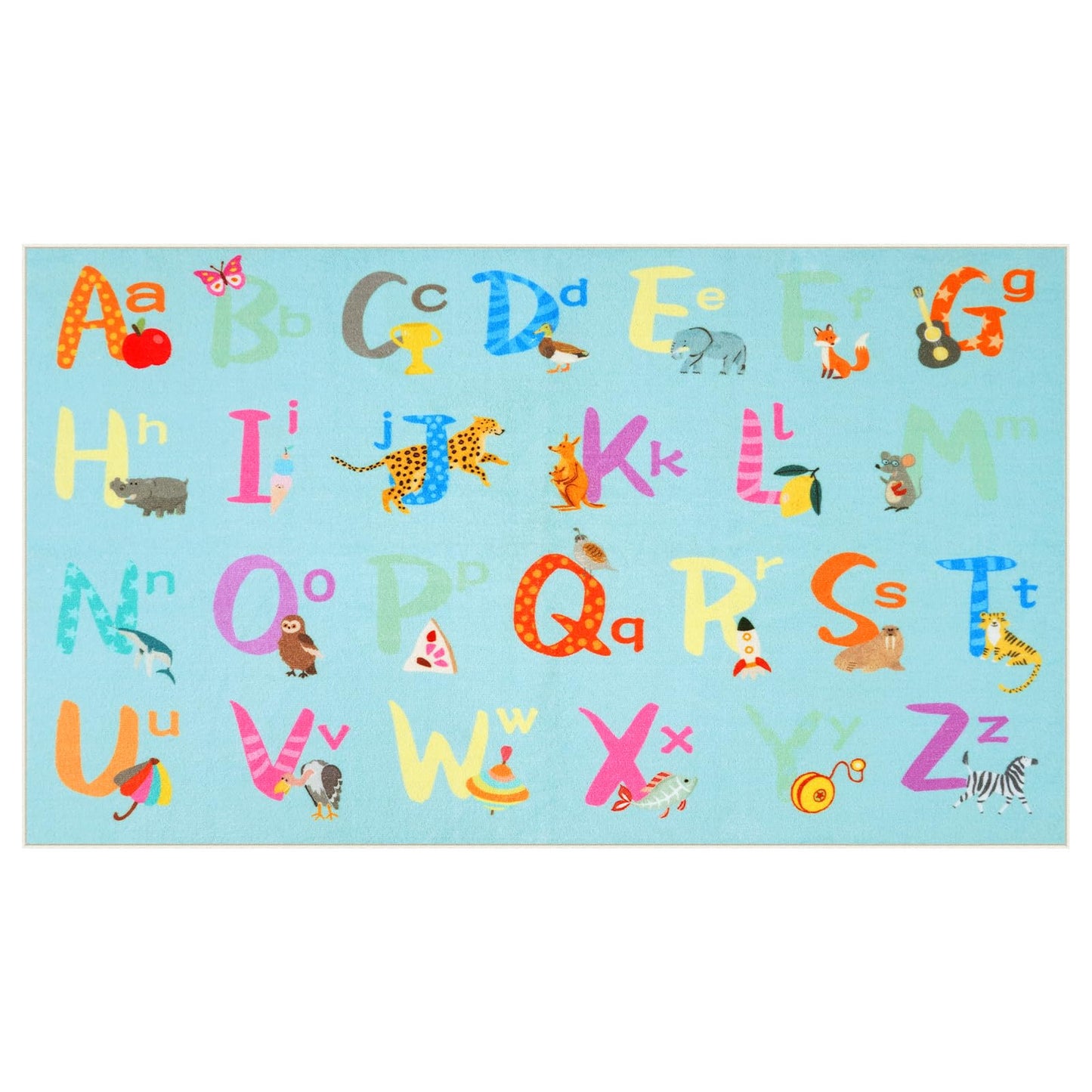 LIVEBOX 7'5" x 13' Blue ABC Kids Classroom Carpet, Large Washable Alphabet Educational Learning Area Rugs for Classroom Elementary, Non-Slip Preschool Kids Teacher Rug for Kindergarten Daycare Baby