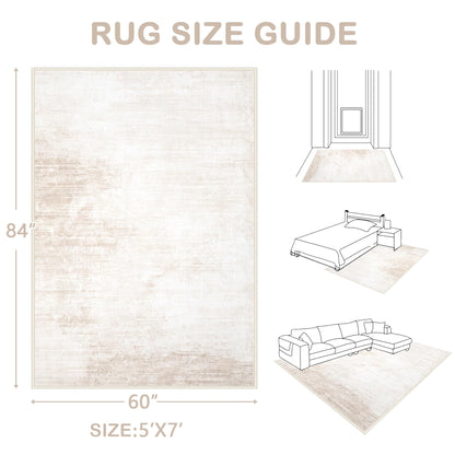 Area Rugs 5x7 Living Room: Washable Rug Modern Abstract Large Rug Soft Non Slip Neutral Rugs Stain Resistant Indoor Carpet for Bedroom Kitchen Dining Room Table Nursery Home Office Rugs(Beige,5'x7')