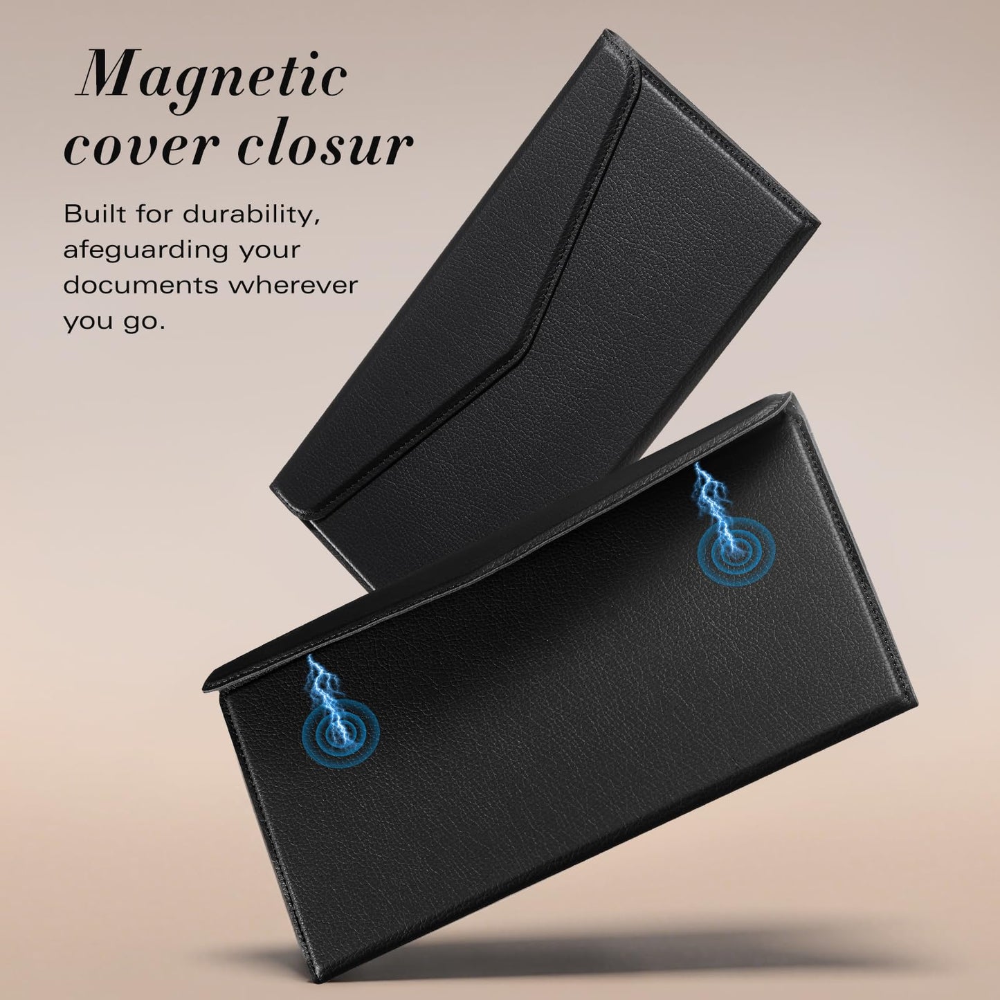 CoBak Leather Car Registration and Insurance Holder with Magnetic Compartment - Vehicle Glove Box Organizer for Driver License, Cards, Emergency Cash - Auto Truck Accessories Case, Lychee Black