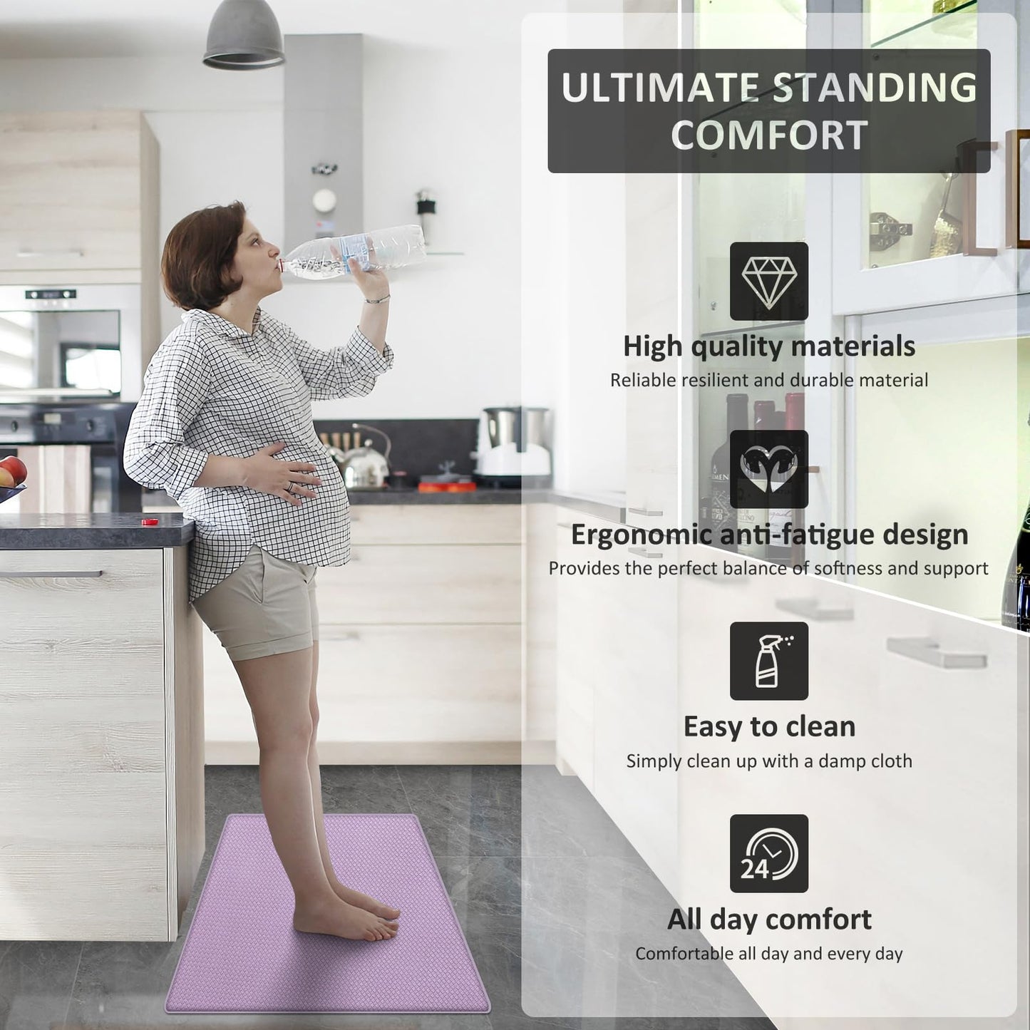 AUTODECO Kitchen Mats and Rugs Set of 2 - Cushioned Anti-Fatigue Kitchen Rug for Floor Washable 17"x29" +17"x59", Lightpurple