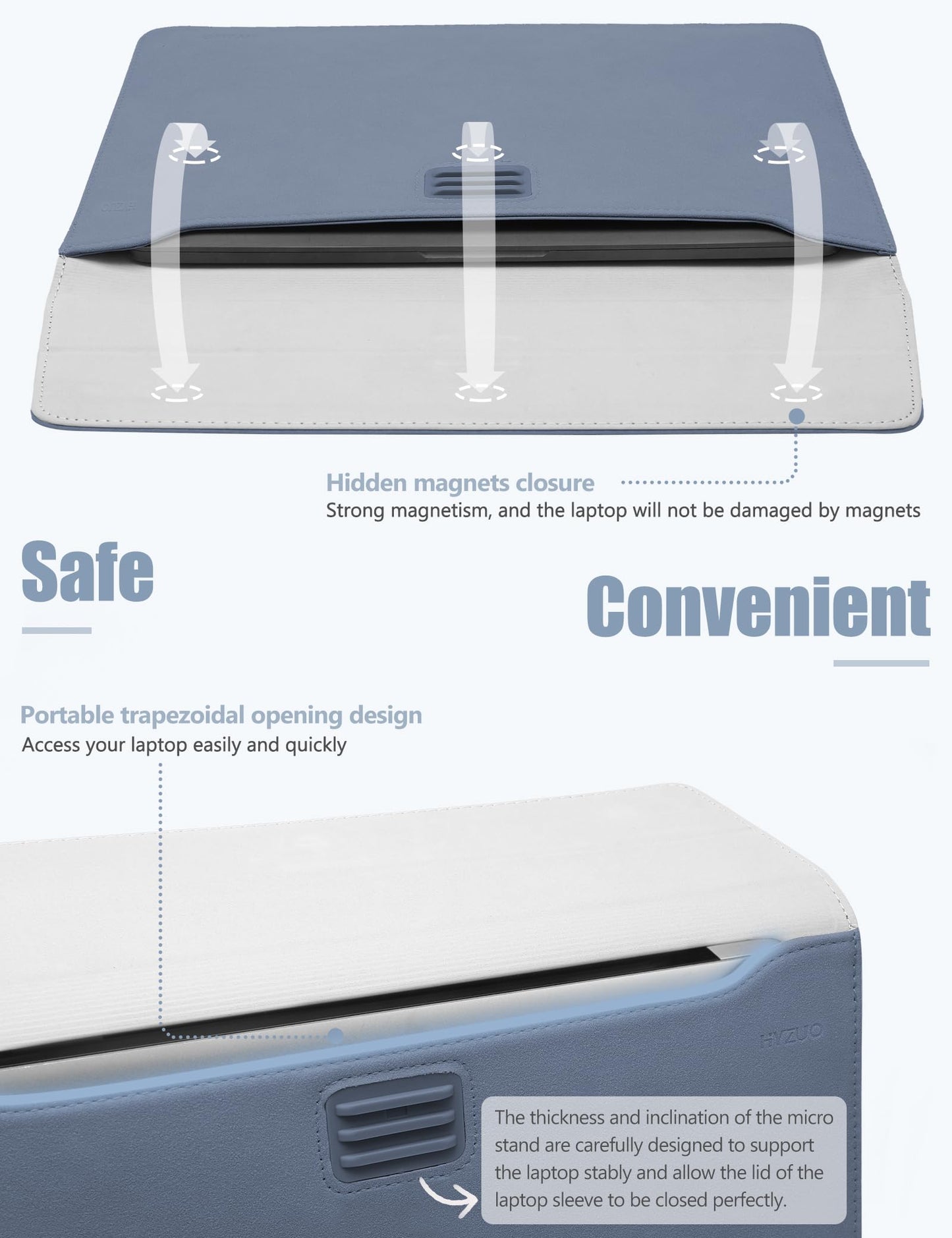 HYZUO 13.3-14 Inch Laptop Sleeve Case Bag with Adjustable Stand for MacBook Pro 14 M5/M4/M3/M2/M1 Pro/Max A3426 A3427 2026-2021, MacBook Air/Pro 13.3, 13.8-13.5 Surface Laptop, Haze Blue