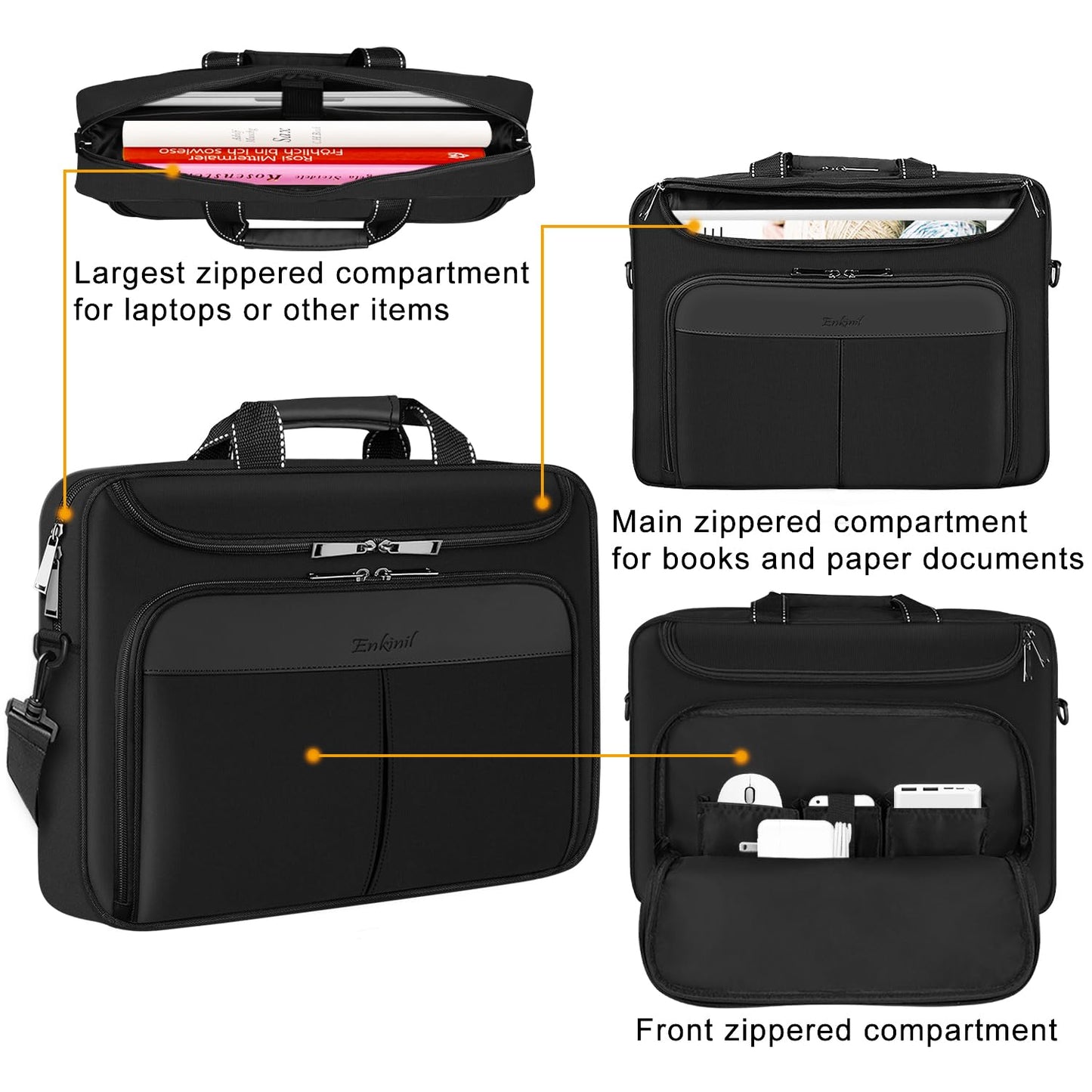 Enkinil 17 inch Waterproof Protective Laptop Messenger Briefcase with Adjustable Shoulder Strap, Men Women Travel/Business Bag Compatible with HP ZBook,ThinkPad,DELL Inspiron