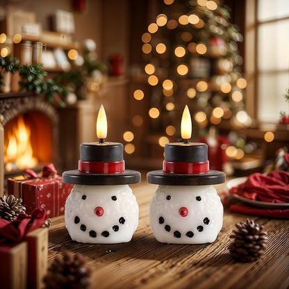 Homemory Christmas Candles Battery Operated with 6H Timer,Flickering Flameless Candles Real Wax Snowman, Christmas Gift, Winter Xmas Home Decor
