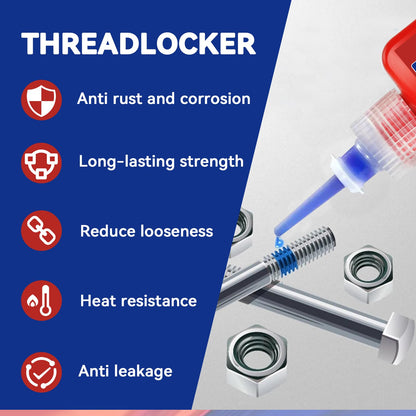Thread Lock Blue and Red, Threadlocker Medium and High Strength, Thread Locker for Nuts, Bolts, Fasteners and Metals, Against Losening and Leakage (50 mlx2)