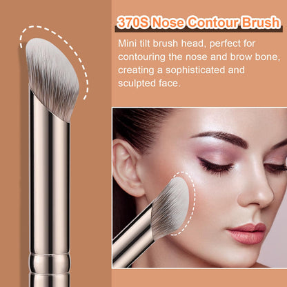 TEOYALL Foundation Contour Conceal Brush Set, 3PCS Angled Synthetic Kabuki Brush for Blending Setting Buffing with Liquid, Cream and Powder Cosmetic (170S/270S/370S)