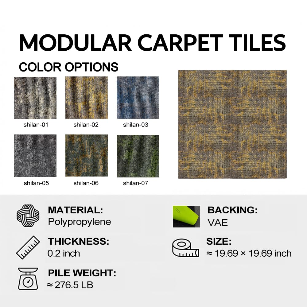 24 Carpets 20x20 inch Square Carpet Tiles, Reusable, Non Slip, Seamless Tiles, Suitable for Indoor and Outdoor use in bedrooms, Living Rooms, Offices, etc., Easy to DIY(Yellow Brown Stone pattern-02)