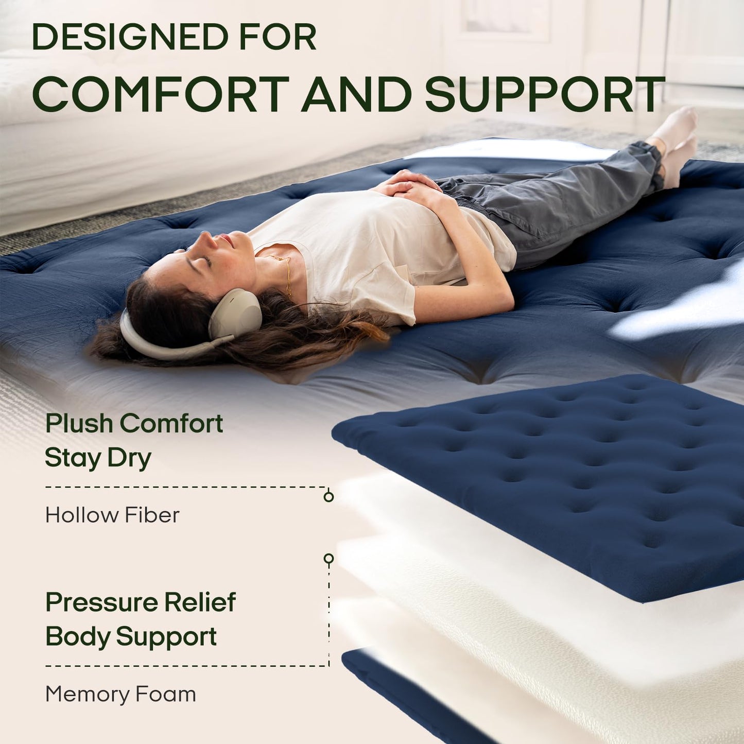 ZonLi Japanese Floor Futon Mattress Twin Size 75"x 39", 100% Cotton Cover 2.5'' Thicken Tatami Mattress, Foldable Sleeping Pad, Portable Dormitory Tatami Mat, Roll Up Floor Lounger Bed for Adult