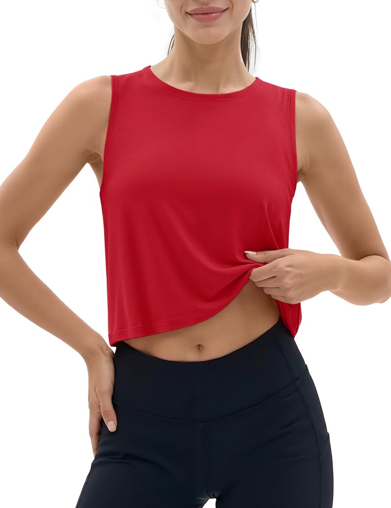 MAGCOMSEN Red Tanks for Women Workout Gym Shirts Sleeveless Loose Fit Muscle Quick Dry Running Travel Pilates Work S