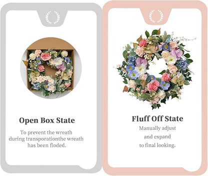 22" Artificial Flower Wreath, Colorful Spring/Summer Floral Wreaths with Roses Orchid Gardenia Hydrangea for Front Door Wall Window Holiday Festival Party Banquet Wedding Decor
