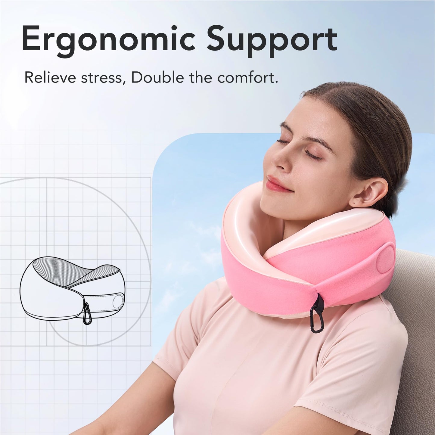 Travel Pillow, 100% Pure Memory Foam Travel Neck Pillow Airplane Neck Support Ergonomic Design for Traveling Suitable for Airplanes,Offices and Cars-Grey