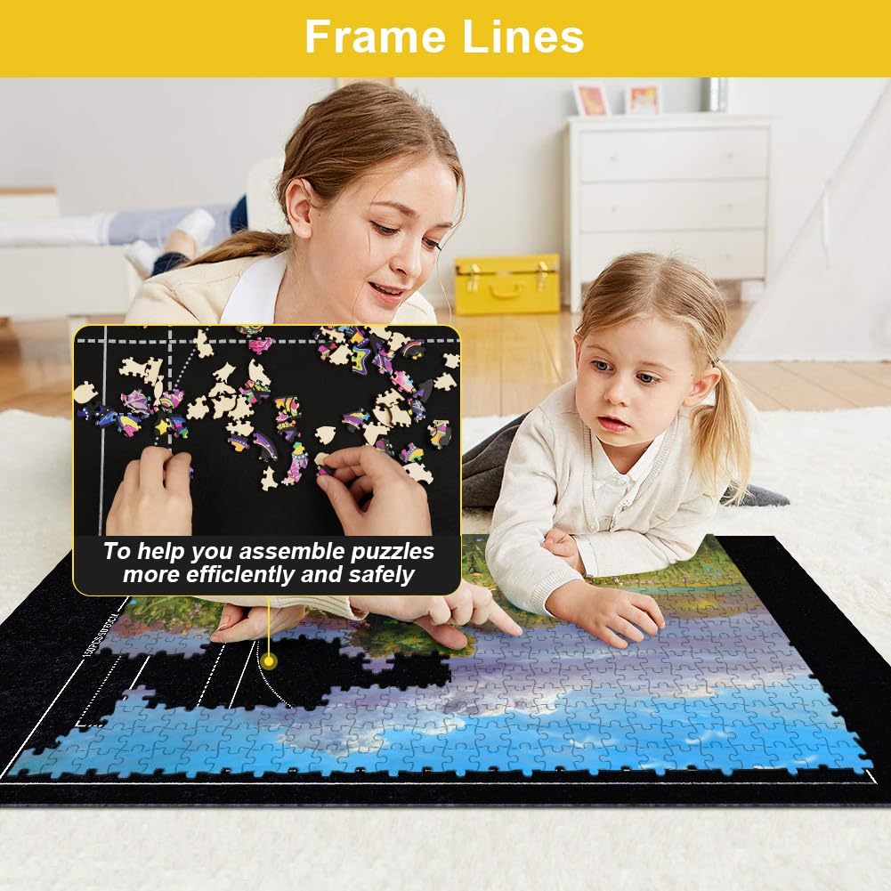 Ainiv Jigsaw Puzzle Mat Roll Up 1500 Pieces, 46" x 26" Portable Felt Puzzles Board with Travel Storage Bag, Jigsaw Saver Pad Keeper for Adults Teens, Black