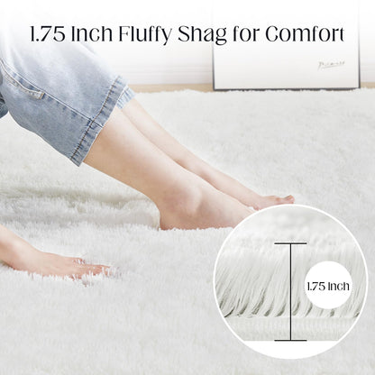 Puremy Fluffy White Rugs for Bedroom, 5x7 Plush Cream Area Rugs for Living Room, Non-Slip Shag Floor Carpet for Kids Room, Girls Room, Bedside, Playroom, Indoor Decor