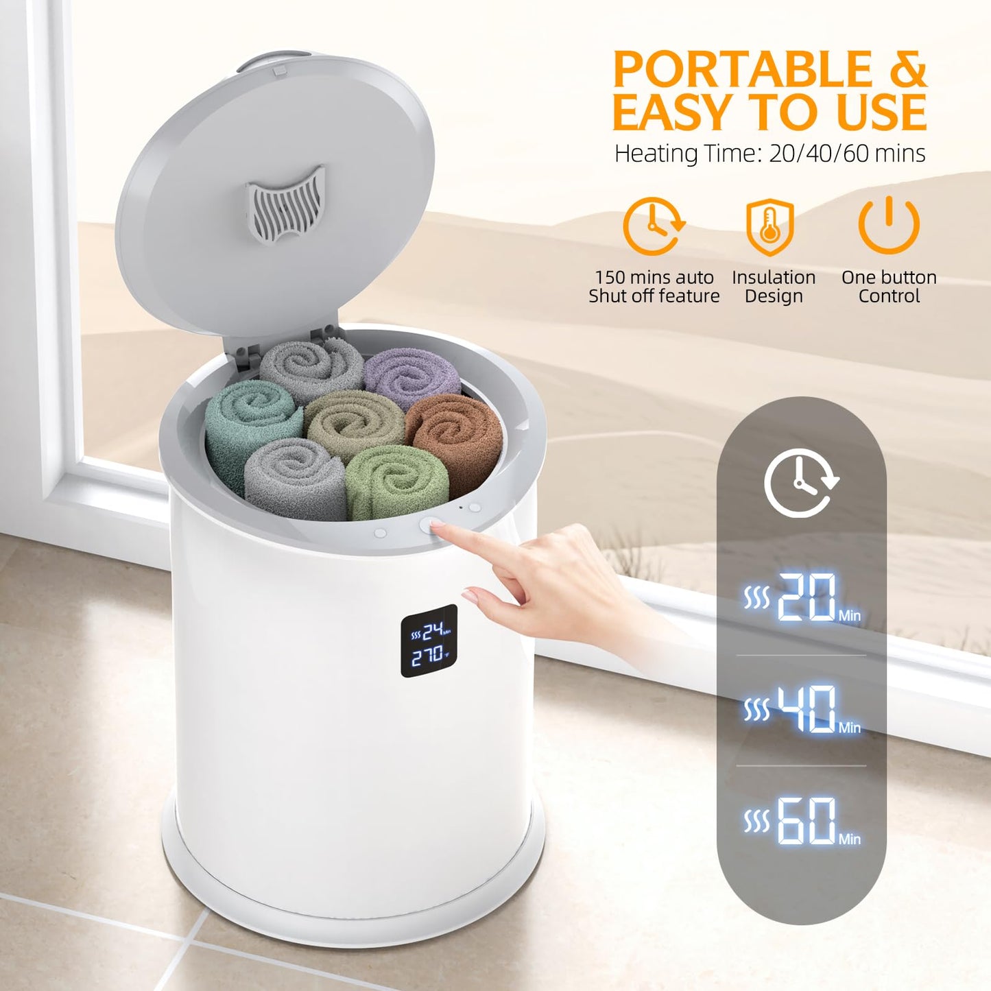 Luxury Hot Towel Warmer, Smart Timed Large Towel Warmers for Bathroom, Led Temperature Display, Insulation Effect Up to 150 Minutes, Delay Time Up to 24 Hours, Best of The Best（White）