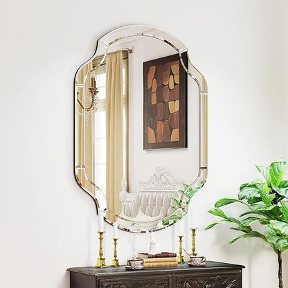 Large Oval Decorative Mirrors, 47" x 32" Living Rroom Mirror with Mirrored Frame, Accent Beveled Mirror for Dining Room Bathroom Bedroom Entryway, Vanity Mirror Hang Horizontally or Vertically