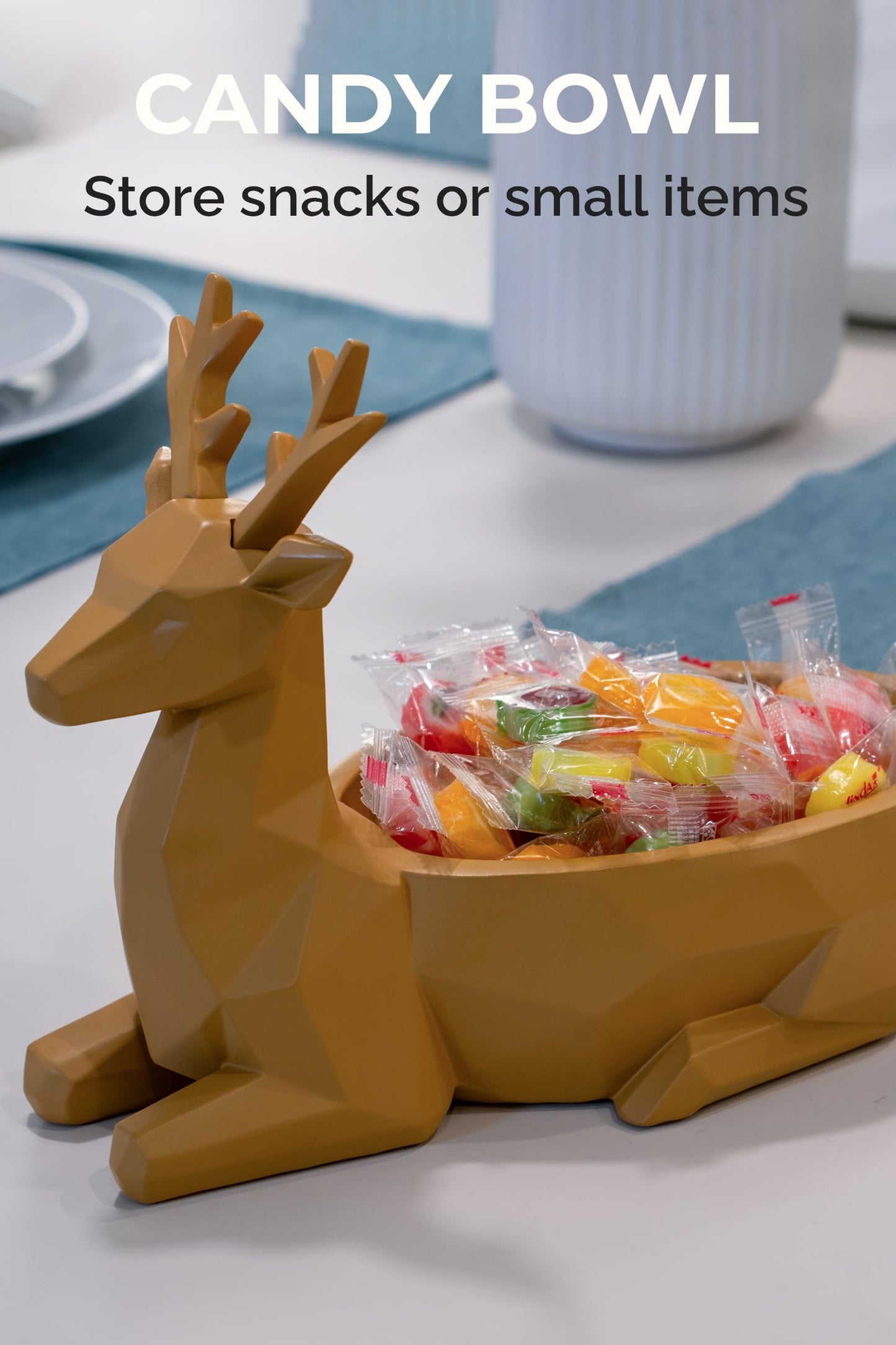 Fuzrea Low-Poly Deer Bowl, Resin Reindeer Statue, Deer Candy Dish & Key Holder, Deer Desk Decor for Living Room, Entryway, Dining Table, Office, Shelves