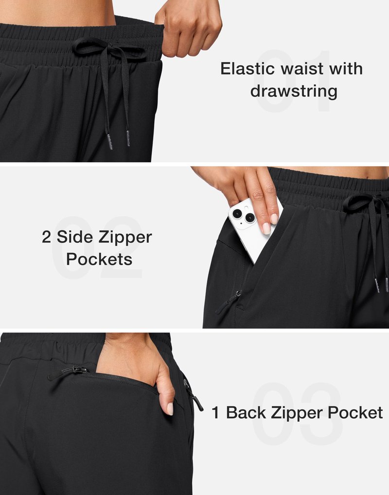SANTINY Women's 7''/ 9'' Hiking Shorts with 3 Zipper Pockets Lightweight Quick Dry Long Athletic Golf Shorts for Women Casual (Black_L)