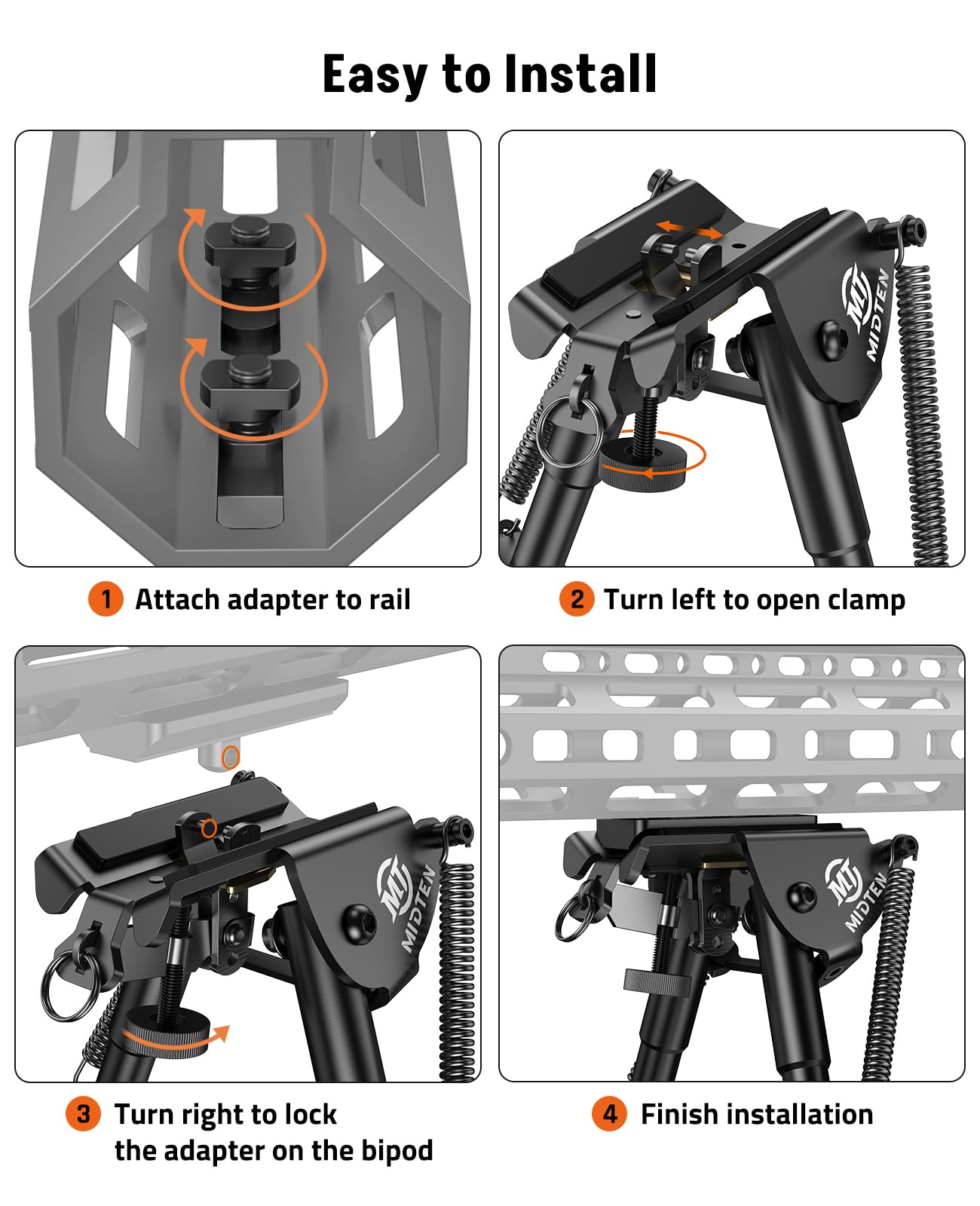 MidTen Bipods for Rifles M-Rail Sling Stud Bipod with Adapter Adjustable 6-9 Inches Aluminum