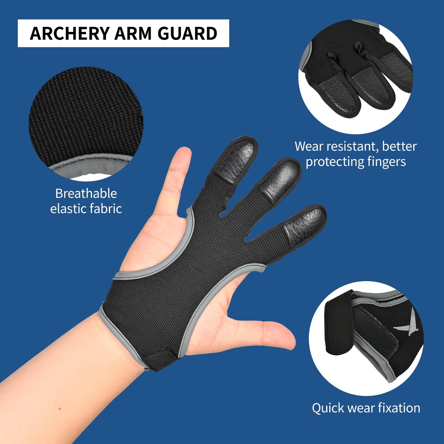 FENJANER Archery Finger Tab Gloves Arm Guard Adjustable Strap Wrist Guard Arrow Bag Hip Arrow Quiver for Hunting Target Accessories (1 X Arm Guard and 1 X Archery Glove)