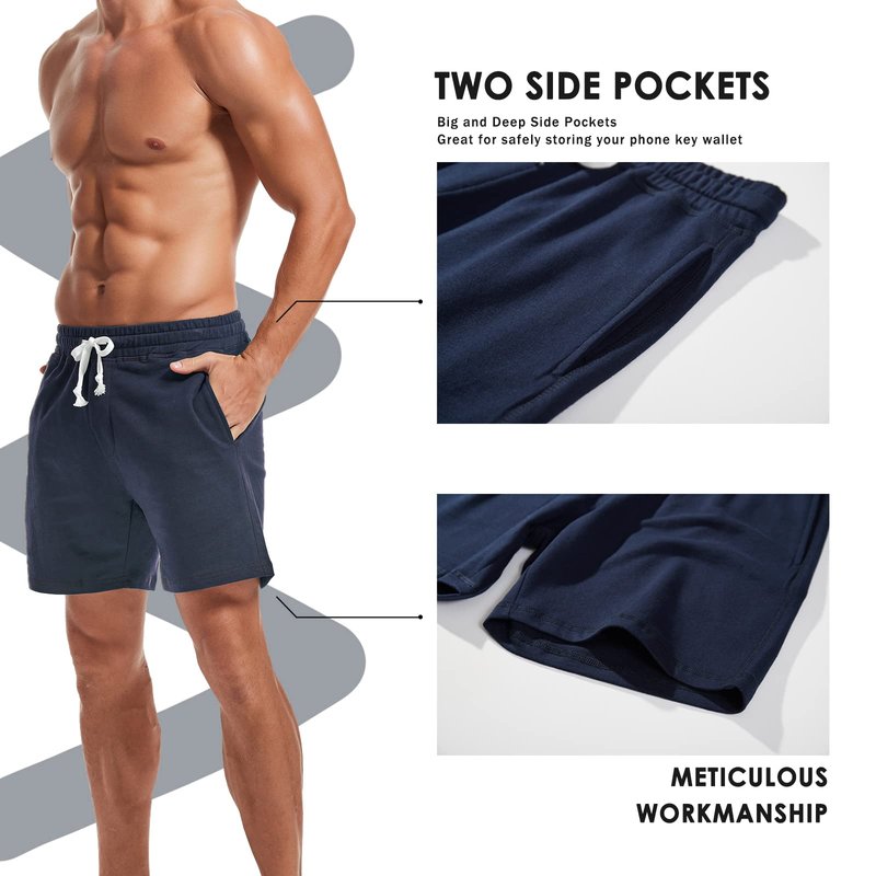 AMY COULEE Mens Athletic Workout Shorts 5.5" Cotton Casual Shorts Elastic Waist Joggers Sports Sweat Shorts (Navy, XXL)