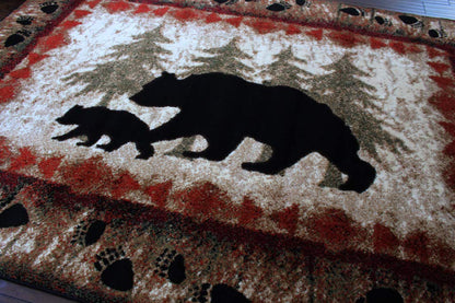 Masada Rugs, Cabin Lodge Area Rug Bear and Cub Scene (4 Feet X 5 Feet)