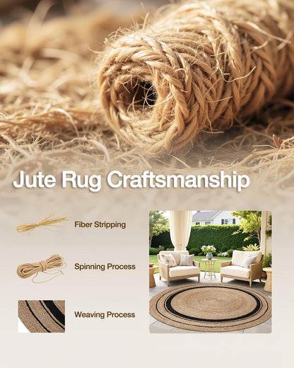 LUMI Jute Area Rug 5ft Round for Living Room, Natural Braided Woven Rugs Non Slip, Neutral Farmhouse Carpets No Shedding, Durable for High Traffic, Dining Room, Indoor, Outdoor, Patio