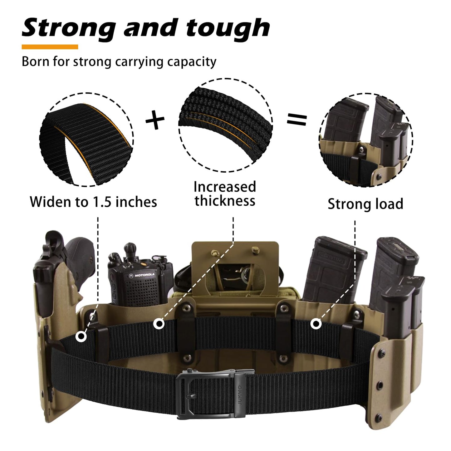 JUKMO Men's Ratchet Tactical Belt, 1.5" Nylon Web Work Belt with Automatic Slide Buckle, Adjustable Trim to Fit (Black, Medium)