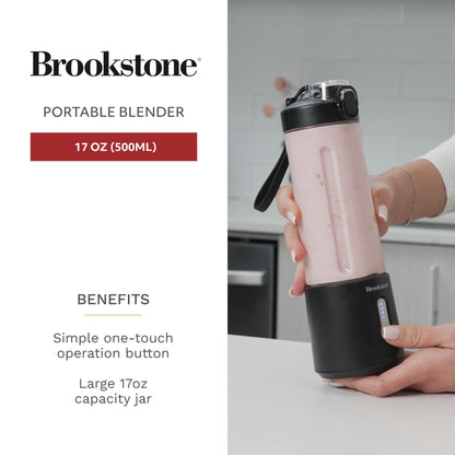 Brookstone 500mL Compact Portable Blender with Additional Lid for On-the-Go Convenience - Personal Blender Perfect for Shakes, Smoothies, Food Prep, and Frozen Blending, BPA-Free (White)