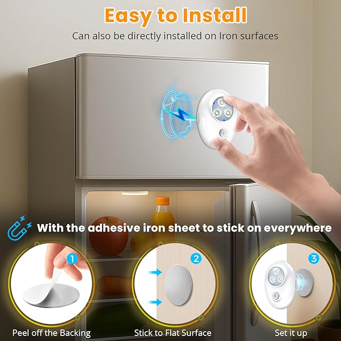 LED Motion Sensor Puck Lights Rechargeable with 3 Color Temps, Dimmable, Wireless, Magnetic and Stick On, for Under Cabinet Closet Lighting, Night Light, Locker, Stair, Kitchen, Shelf