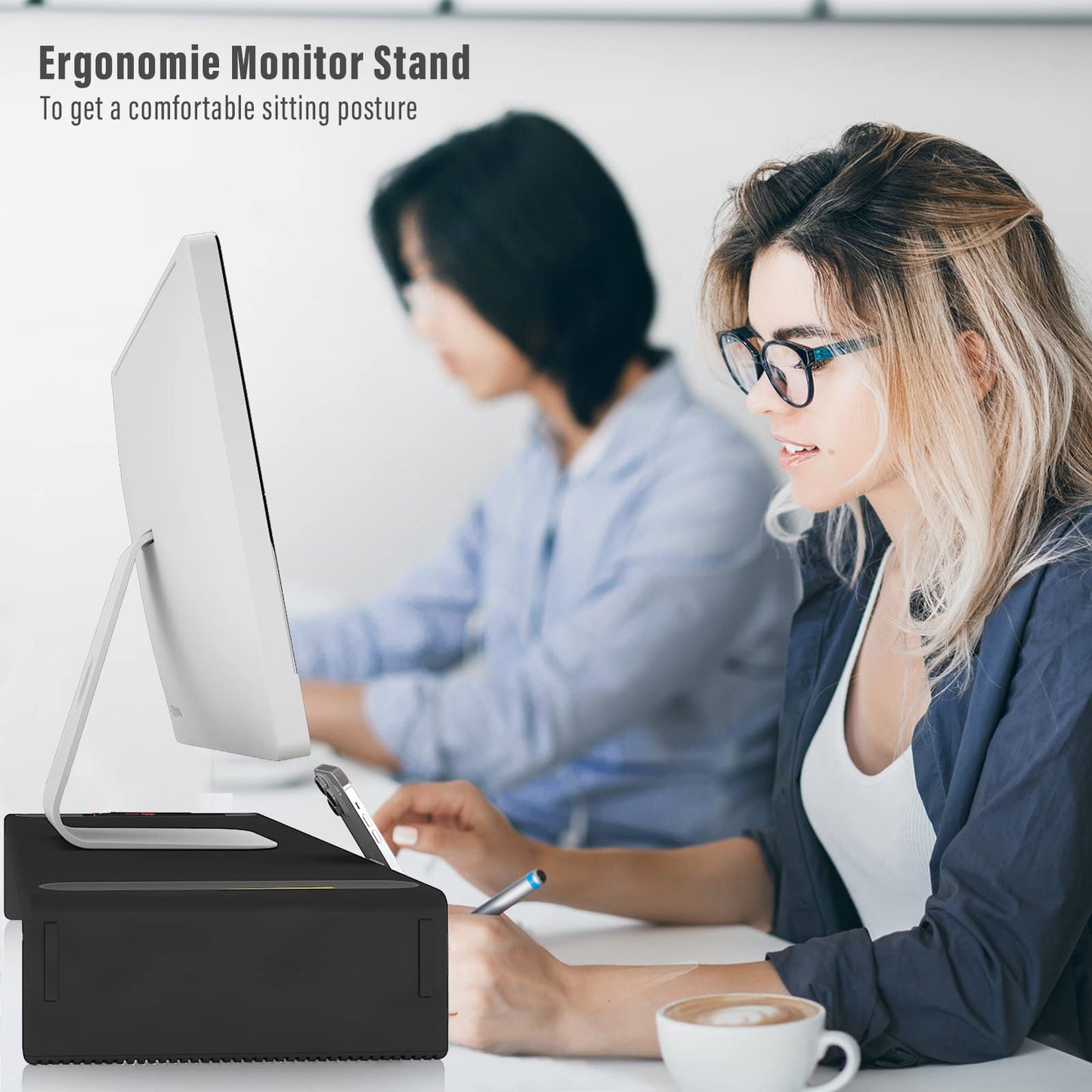 OImaster Monitor Stand Riser, Foldable Computer Monitor Riser, Adjustable Length Computer Stand and Storage Drawer & Pen Slot, Phone Stand Compatible Computer, Desktop, Laptop, Save Space (Black-Basic)
