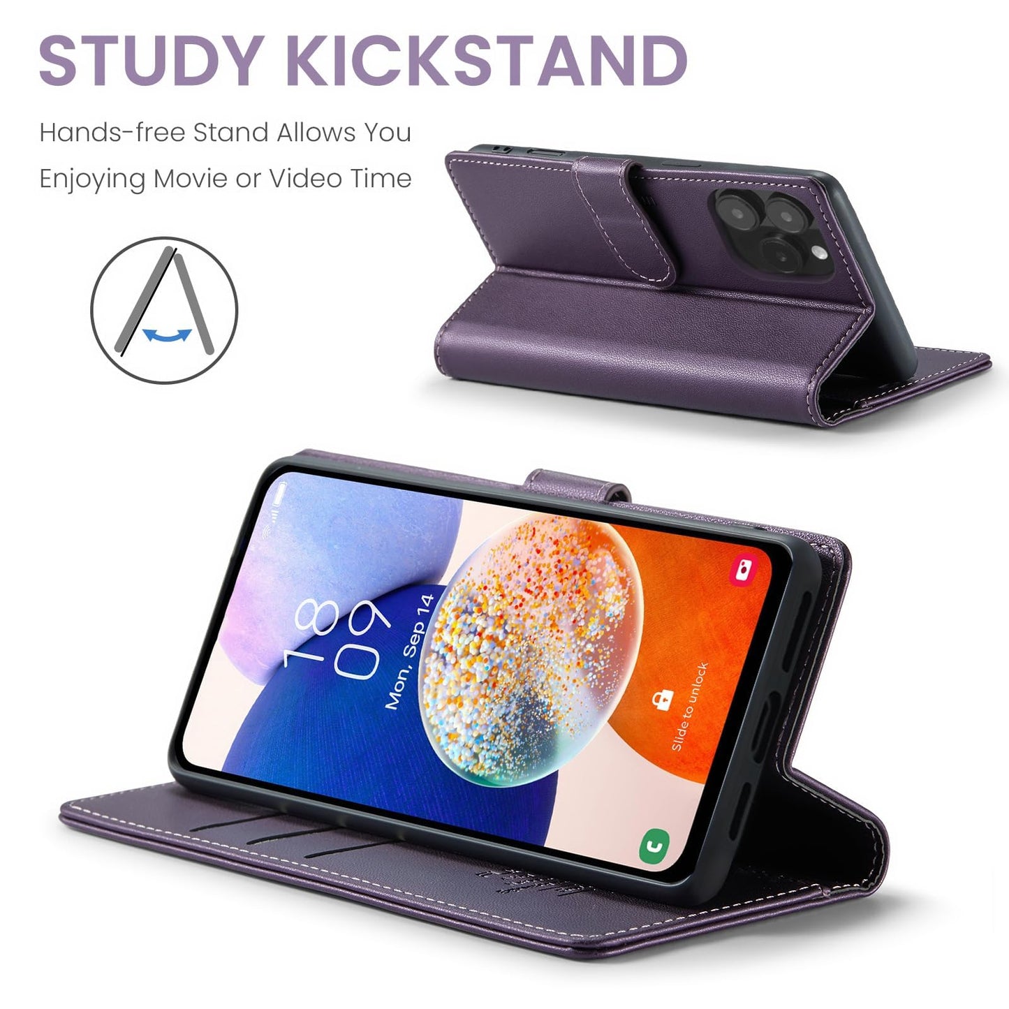 FLIPALM Wallet Case for iPhone 15 Series, RFID Blocking Credit Card Holder, PU Leather Folio Flip Kickstand Protective Shockproof Cover for Apple 15 Series (Purple, iPhone 15 Pro Max - 6.7")