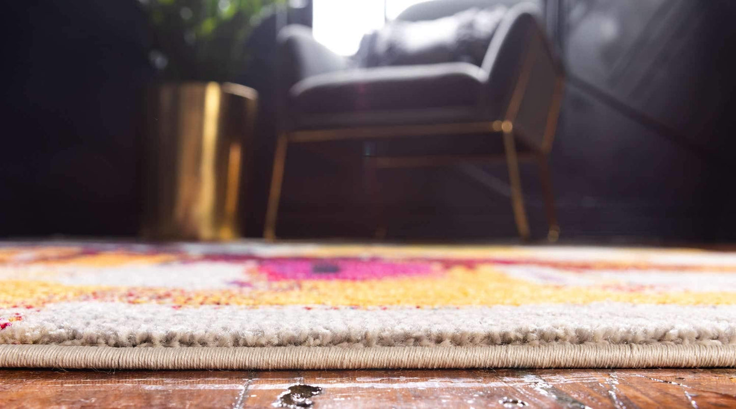 Unique Loom Estrella Collection Bright Colors, Geometric, Abstract, Modern Area Rug (6' 0 x 6' 0 Round, Beige/Yellow)