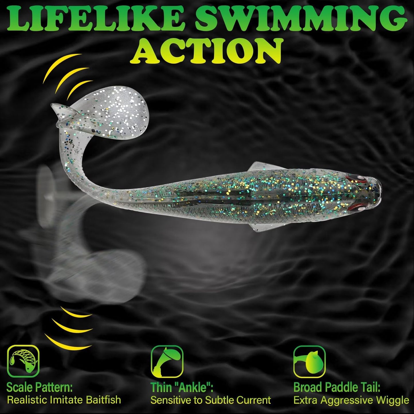 LUCKYFISHING Paddle Tail Swimbaits Soft Plastic Swimbaits Soft Baits for Bass Fishing Trout Crappie Walleye Freshwater Saltwater 10/16/20 PCS Soft Plastic Baits 4/3.5/3/2.5 Inch