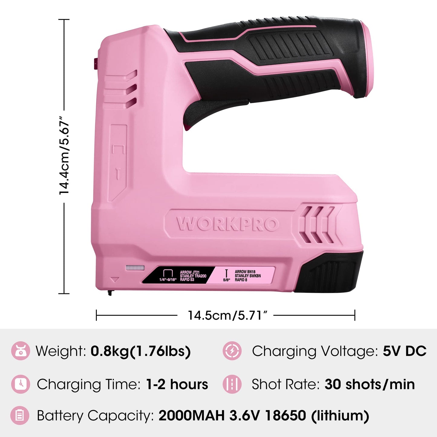 WORKPRO Electric Staple Gun, 2-in-1 Brad Nailer Electric with 2000PCS Staples Nails & USB Charger, 3.6V Staple Gun for Upholstering, Crafts, Carpentry, DIY, Pink Ribbon
