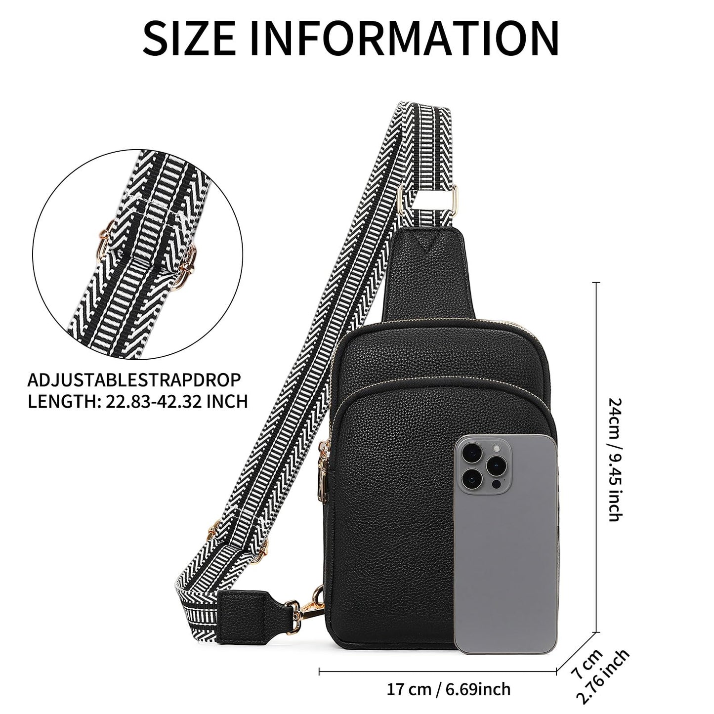 FALAN MULE Small Crossbody Sling Bags Fanny Packs Leather Purses Chest Bag for Women (A-Black)