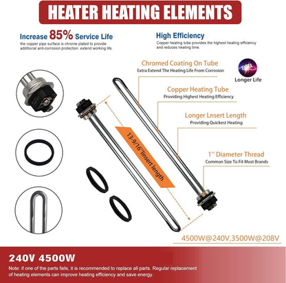 DROMIX Water Heater Elements, 2 PCs Pack 4500W/240V, the Pack Including Element Wrench and Quick Change Tool, Fits Most Models of Dual Element Eletrical Water Heaters