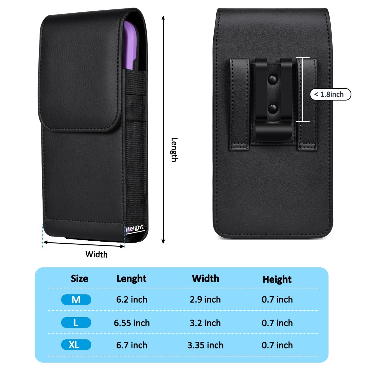 ACCKUO Leather Phone Holster with Strong Metal Belt Clip and Magnetic Closure Compatible with iPhone 16/15/14/13/12 Pro Max, Galaxy S25/S24/S23/S22 Plus & FE, L-Black