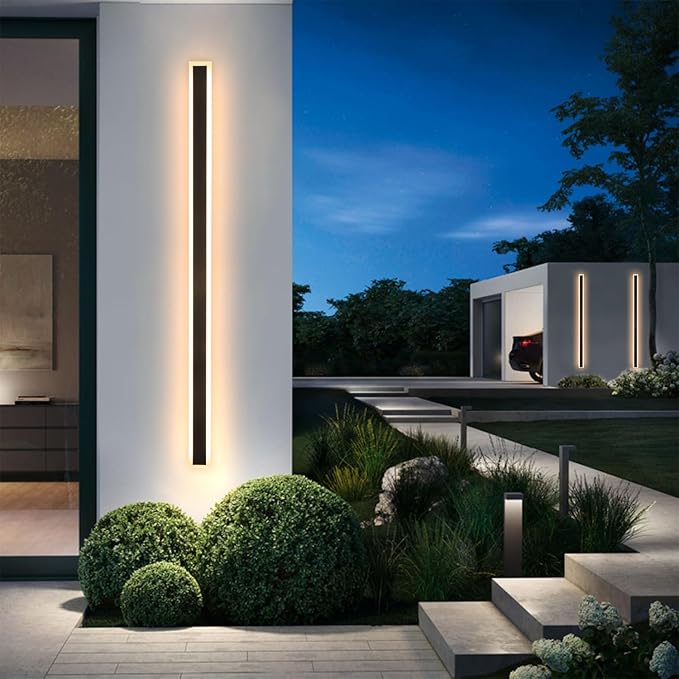 2 Pack 71 Inch Exterior Wall Sconces 3000K Modern Outdoor Wall Lights IP65 Waterproof Black Outdoor Sconces Wall Lighting for House
