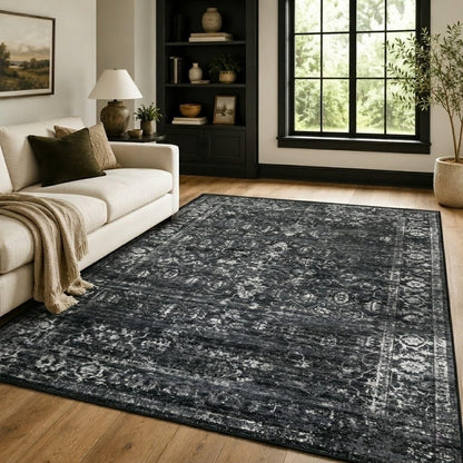 Lahome Margot 5x7 Washable Black Area Rugs for Living Room, Non Slip Bedroom Rug, Stain Resistant Floor Dining Room Carpet for Office Entrance Decor