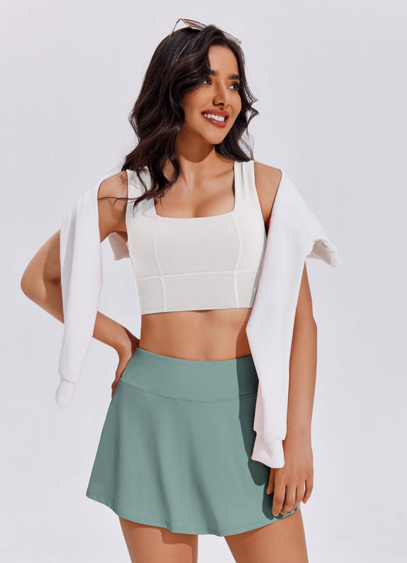 PINSPARK Tennis Skirt Womens Skort with Pockets Tummy Control Pleated Athletic Skirt Workout Golf Outfits,Sage Grey X-Large