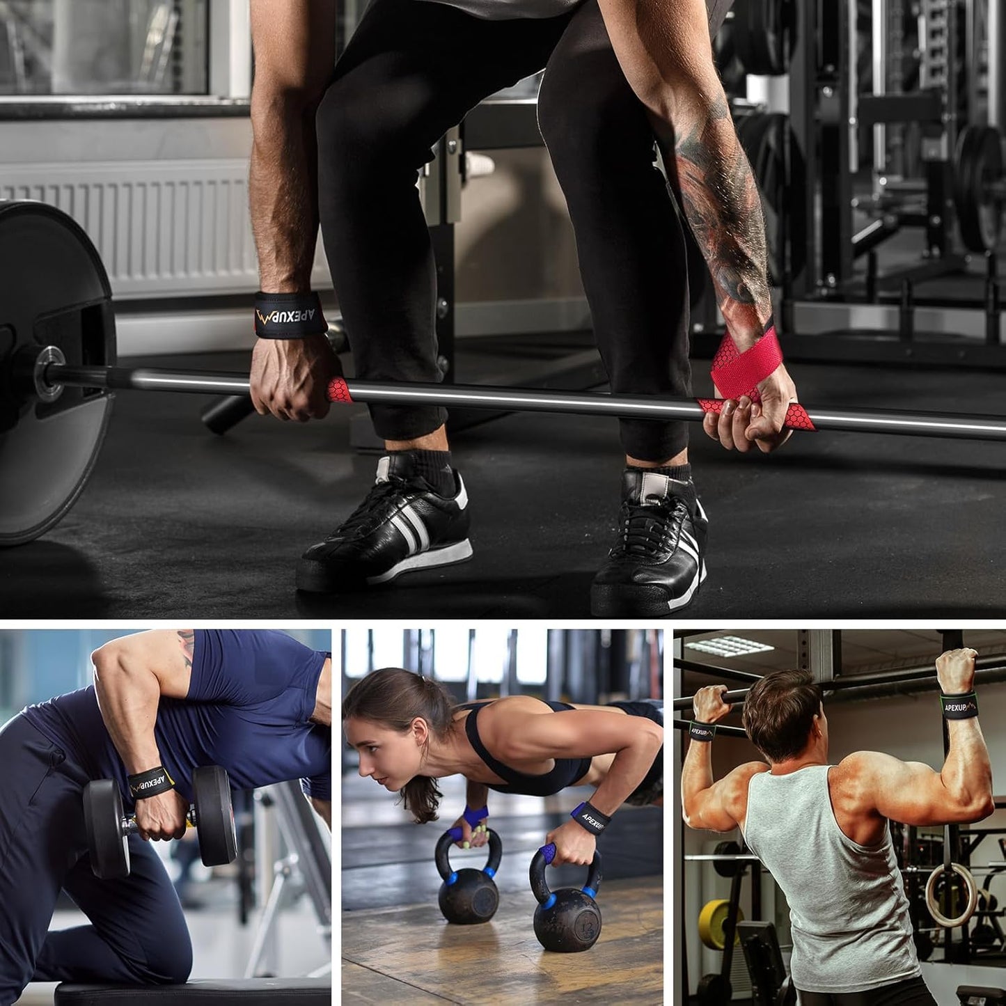 APEXUP Weight Lifting Straps for Weightlifting, Lifting Wrist Straps Gym, Deadlift Strap, Anti Slip Silicone Weightlifting Strap Men Women Powerlifting, Strength Training (Black, 1 Pair)