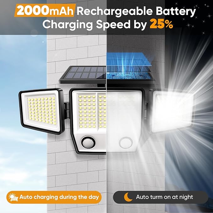 Solar Motion Sensor Outdoor Lights Waterproof - 3000LM 3 Modes Security Lights Outdoor 270° Illumination IP65 LED Solar Flood Wall Light for Garden Yard Patio Pathway (With ‎Remote Control, 3)