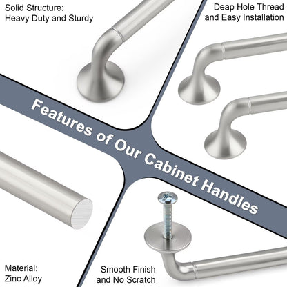 knobelite 5Pack Hole Centers 3inch/76mm Satin Nickel Kitchen Cabinet Handles Solid Zinc Alloy Brushed Nickel Cabinet Pulls Bow Handle for Home Furnitures Closet Cupboard and Drawer Total Length 98mm